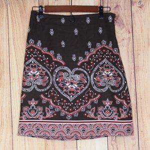 Ann Taylor Loft Size 2 Brown Boho Mini Skirt Zip Side Women's Silk and Cotton